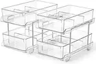 Feshory 2 Tier Clear Pull Out Cabinet Organizer [2 Pack] for Pantry Organiser, K