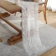 Embroidery Romantic White Lace Table Runner for Dining Table Wedding Party Home