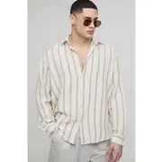 Mens Black Super Oversized Stripe Cheesecloth Shirt