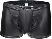 [Zadaos] Men Boxers Open Crotch Faux Leather Lingerie U Convex Pouch Black Patent Leather Boxer Shorts