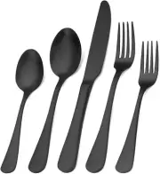 Matte Black Silverware Set, Satin Finish 20-Piece Stainless Steel Flatware Set