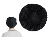 Mulberry Silk Sleep Cap for Women Double Layer Silk Night Bonnet for Sleeping Curly Hair-Black