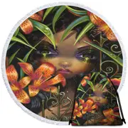 Gothic Art the Language of Flowers Tiger Lily Girl Round Beach Towel