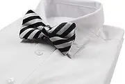 [Zasel] Mens Thick Black & White Diagonal Stripes Patterned Bow Tie White, Black