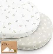 2-Pack Baby Bassinet Sheets Girl, Boy - Soft Bamboo Fitted Cot Sheets Compatible with Halo Bassinest Swivel Sleeper, Baby Delight Bedside Cot Mattress Sheet, Bassinet Fitted Sheets (Meadow)