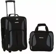 Carry On Luggage Set 2-Piece Rolling Suitcase Tote Bag Black Gray Medium 19-Inch