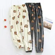 Couple Matching Bear Print Flannel Lounge Pants (Various Designs) Men - Gray - L