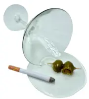 Display Fake Food Prop Spilled Martini With 2 Olives & Cigarette