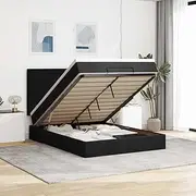 vidaXL Ottoman Bed Frame/Queen Mattress with Storage - Black Fabric, Medium Firm, 206x160cm for Bedroom