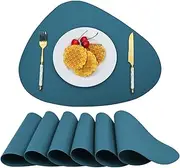 Vinjiasin Placemats Set of 6 Round Teal Blue Leather Place Mats for Indoor Outdoor Kitchen Dining Table Mats Waterproof Heat Resistant Wipeable Easy to Clean Oval