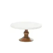 Mango Wood Cake Stand with Wood Base 10" x 10" x 5" White