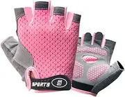 [OVOY] Grey Half Finger Kids Cycling Gloves Non-Slip, Padded, Antislip, Fingerless Kids Bike Gloves for Boys and Girls Age 5~9