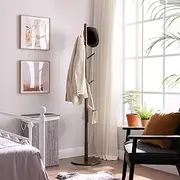 Joiena Wooden Coat Rack Tree with 8 Hooks, 3 Adjustable Sizes Free Standing, Solid Wood, Super Easy Assembly Hallway, Entryway Coat Hanger Stand for Clothes Suits (Brown Round)