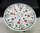 18" antique white Marble side Coffee Table Top bird round Inlay lapis k9