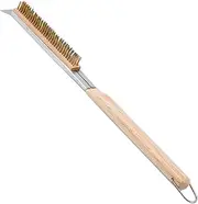 [ANYEANER] 21 Inch Pizza Stone Brush, Pizza Oven Brush with Scraper, Brass Bristle, Wooden Handle, Burlywood