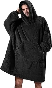 Runcati Mens Womens Wearable Blanket Sweatshirt Fuzzy Sherpa Oversized Cozy Pullover Hoodie Giant Big Pocket Blanket with Sleeves Black, Black, Large