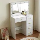 Modern Furniture Dressing Table Vanity Desk Set with LED Mirror & 5 Drawers