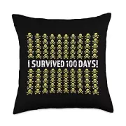 I survived 100 days of school 100th day skulls Throw Pillow, 18x18, Multicolor