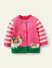 Animal Logo Cardigan Bright Petal Pink Guinea Pigs Girls Boden