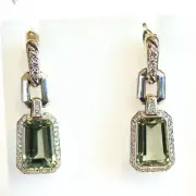 DAVID YURMAN NEW Sterling Silver Prasiolite & Diamond Stax Drop Earrings