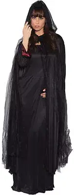 GHOST CAPE BLACK FULL LENGTH w/HOOD VAMPIRE GHOUL ADULT COSTUME ACCESSORY