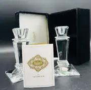 GODINGER SHANNON CRYSTAL PAIR OF 5 1/2" CRYSTAL ART DECO CANDLE STICK HOLDERS