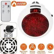 900W Portable Heater Fan Wall Outlet Space Heater Plug-in Heater Adjustable Temp