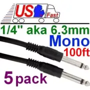 Lot5 100ft Mono 1/4"Male~M Guitar/Amp/Microphone/PA Patch/Cable/Cord/Wire,6.3mm
