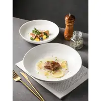 在飛比找ETMall東森購物網優惠-家用日式菜盤子碗陶瓷深湯盤飯盤高級感餐具白色8寸深盤子沙拉盤
