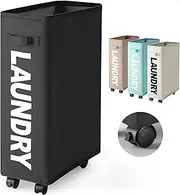 Rieeyrslza Rolling Slim Laundry Basket 43L Oxford Cloth Laundry Hamper with Wheels Slimline Narrow Corner Laundry Basket Collapsible Dirty Clothes Basket Foldable Corner Storage Bins (Black)