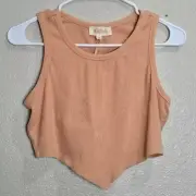 Listicle Ribbed Handkerchief Tank Top L NWT Cropped Peach Boho Festival