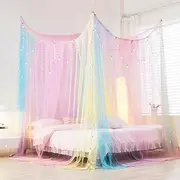 1Pc Rainbow Canopy Bed Curtains Princess Bed Canopy for Girls Bed Drapes Netting Bedroom Decoration