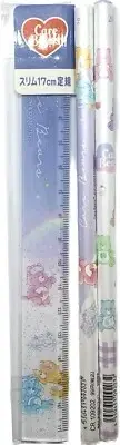 Care Bears Glitter Slim Ruler and 2 Pearlescent Pencils SET Kawaii