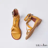 在飛比找蝦皮商城優惠-【LiLi Jan】煙燻繚繞｜復古油皮交叉繫踝後拉鍊涼鞋(芥