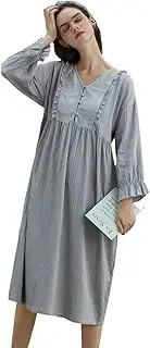 [WX-ICZY] Women's Cotton Long-Sleeved Pajamas, Summer Thin Section Over The Knee Length Can Be Worn Outside Loose Pregnant Nursing Nursing Dress,L