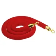 Red Velvet Stanchion Rope Crowd Control Barrier Rope, (Golden, 6 Feet)