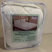 Sleepwell Bamboo Infused Knit Mattress Pad Queen 60”X80” Fully Quilted NEW
