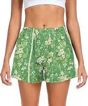 [FRODOTGV] Flowers Green Leafs Women Athletic Shorts with Pockets Loose Fitting Shorts for Soccer Teenis Exercise Indoor S