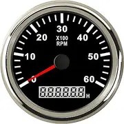 ZFGVGNMTYA 85mm Car Boat Tacho Sensor Waterproof Marine Car Boat Tachometer Gauge with LCD Hourmeter Boat Tachometer 6000 8000 RPM 12V/24V Car Tachometer(Black Silver 6000RP)