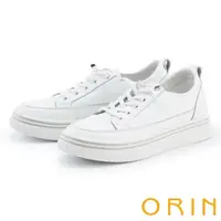 在飛比找momo購物網優惠-【ORIN】環繞鑽飾真皮免綁帶厚底休閒鞋(白色)