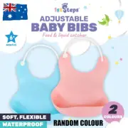Baby Feeding Bib Apron Smock Silicone Waterproof Easy Clean Toddler Kid Pouch AU