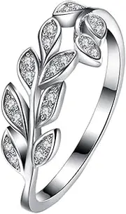 [BESPORTBLE] Silver Leaf Ring Cz Open Ring Leaf Open Ring Leaf Engagement Ring Diamond Open Ring Olive Branch Ring Women Open Ring Olive Tree Ring Jeweled Ring Gemstone Ring Leaf Branch Leaves