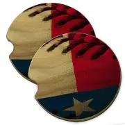 Baseball Texas State Flag Wood Car Coaster Gift Set fit Car & Truck Cup Holder