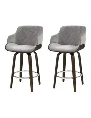[Artiss] Wooden Swivel Velvet Padded Bar Stool Set of 2 in Grey