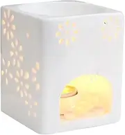 Aroma Lamp Wax Burner Essential Oil Burner White Ceramic Square Flower Pattern Burner Fragrance Oil Burner Candle Scented Diffuser Home Bedroom Decor Christmas Housewarming Gift