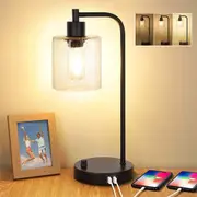 CLORA Bedside Lamp Table Desk Light with USB Charging Ports Stepless Dimmable