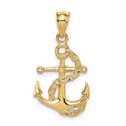 14K Yellow Gold Polished Anchor & Chain Pendant