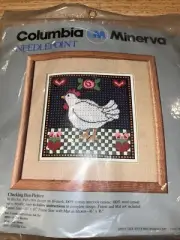 columbia minerva needlepoint kit VINTAGE Clucking Hen Picture 1983 unopened!