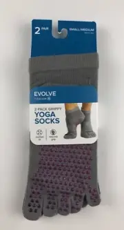 Evolve by GAIAM Yoga Socks 2 Pack Grippy Toe Size S/M Small Medium Gray Black