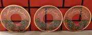 Merry Christmas (3) Glass Candle Collars Gold Trim Holly/Berries & Mistletoe